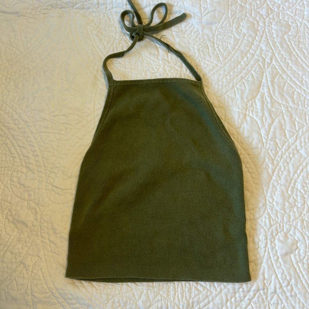 Green Brandy Melville Halter Tie Tank